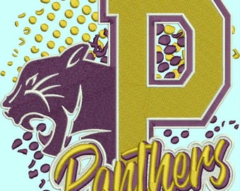 Broderidesign med panterar P | Maskotbokstav P | Digital fil för maskinbroderi | Sportmönster