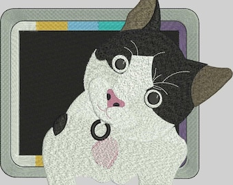 Svartvit kattillustration | Nyckfullt texturerat konsttryck, barnrumsdekor