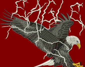 Flygande örn med blixtar Digital konst | Patriotisk örnkonstverk | Vilda djurdesign | Direkt nedladdning
