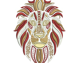 Lejonhuvudbroderidesign | Tribal lejonansikte | Digital maskinbroderifil | Djurstygnsmönster