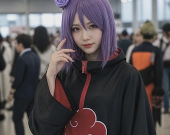 Konan Cosplay Anime Wig, Purple Short Heat Resistant Synthetic Hair with Hairpin