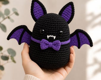 Halloween Bat Crochet Pattern PDF, Cute Bat Amigurumi Plushie Tutorial, Beginner friendly , Halloween Decor Ornament Keychain DIY