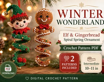 Kit fai da te per decorazioni natalizie a spirale all'uncinetto / Babbo Natale, elfo, materiali per uncinetto fatti a mano, kit creativo adatto ai principianti, regalo