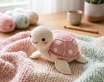 Schema per tartaruga all'uncinetto in PDF, tutorial per tartaruga amigurumi a basso punto cucitura, schema per tartaruga di peluche carina, animale di peluche fai da te, regalo per baby shower,
