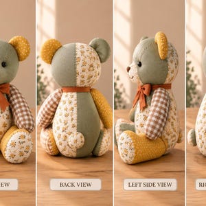 Memory Bear Sewing Pattern PDF, Patchwork Teddy Bear Template, Keepsake Memory Bear Pattern, 10 Sizes, A4 US Letter & Projector File image 4