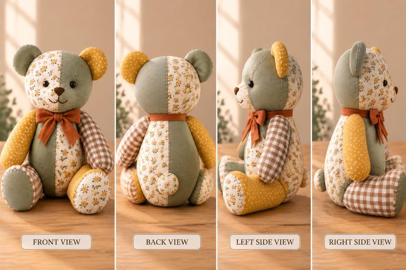 Memory Bear Sewing Pattern PDF, Patchwork Teddy Bear Template, Keepsake Memory Bear Pattern, 10 Sizes, A4 US Letter & Projector File image 4