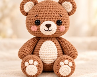 Teddy Bear Crochet Pattern PDF, Cozy Honey Teddy Bear Amigurumi, Cute Kawaii Chenille Plush Toy Pattern, DIY Crochet Gift, Instant Download