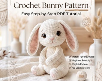 Crochet bunny pattern, Amigurumi bunny crochet pattern free, Beginner amigurumi rabbit, Cute bunny stuffed animal, Instant download PDF