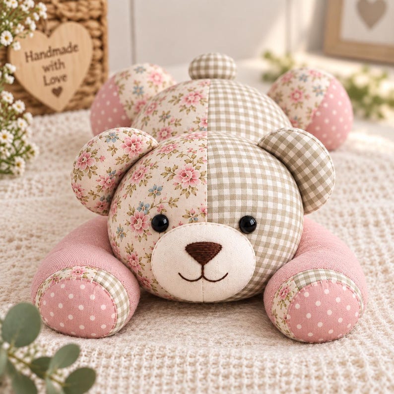 Memory Bear Sewing Pattern PDF, Patchwork Keepsake Teddy Bear Pattern, Stuffed Animal Sewing Template, Heirloom Memory Bear Tutorial image 5