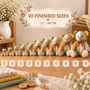 Memory Bear Sewing Pattern PDF, Patchwork Teddy Bear Template, Keepsake Memory Bear Pattern, 10 Sizes, A4 US Letter & Projector File image 5