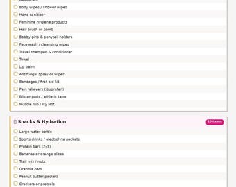 Op de afbeelding: Een roze en witte checklist getiteld Girls Wrestling Tournament Packing List. Het document bevat gecategoriseerde secties, waaronder Wrestling Gear, Clothing & Apparel, Hygiene & Health, Snacks & Hydration, Paperwork & Essentials en Optional Extras.