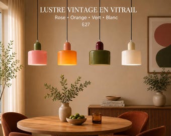 Kleurrijke glazen hanglamp, vintage hanglamp, retro plafondlamp, Japandi decor, kleine hanglamp, keukenlamp voor boven het kookeiland