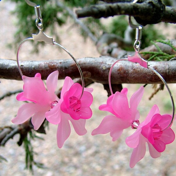 Handmade pink blossom dangle earrings