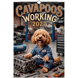Rolig Cavapoos väggkalender 2027