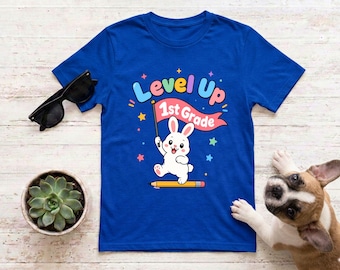 Eerste klas "Ik en mijn huisdier" Terug naar school, Level Up eerste klas shirt, outfit voor de eerste schooldag, 6 leuke designs, 100% katoen