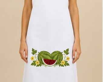 Heirloom Watermelon Embroidered Adjustable Apron / Exclusive Evening Shade Cottage Design