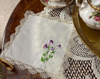 Victorian Violas Lace Handkerchief