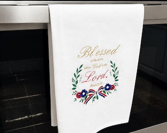 Blessed is the Nation Embroidered Tea Towel