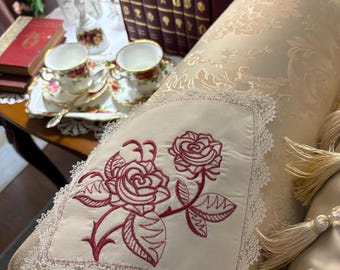 Cranberry Rose Lace Handkerchief