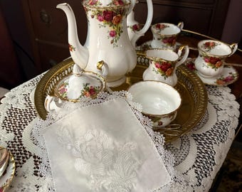 Victorian Whitework Rose Handkerchief