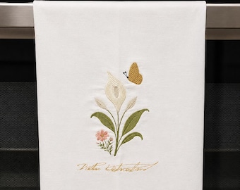 Peace Lily Heirloom Botanical Tea Towel - Personalized