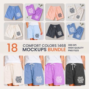 Comfort Colors 1468 Mockups Bundle, 18 CC1468 Shorts Mockup Pack, Matching Set Flat Lay, Comfort Colors Sweatshorts Model Mockup 6 Colors