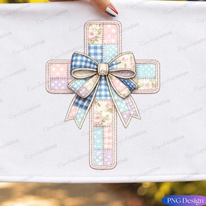 Patchwork Cross PNG | Christian Faith Sublimation | Floral Cross PNG | Vintage Cross Bow Design | Christian Shirt PNG | Digital Download