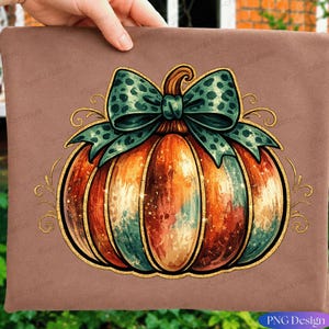 Teal Pumpkin PNG | Fall Pumpkin Sublimation | Autumn Pumpkin PNG | Pumpkin Bow Design | Thanksgiving PNG | Fall Shirt Design