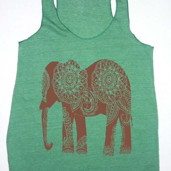 NEW Paisley ELEPHANT Tri Blend Tank Top Alternative Apparel 4 Colors Small Medium Large XLarge Racerback