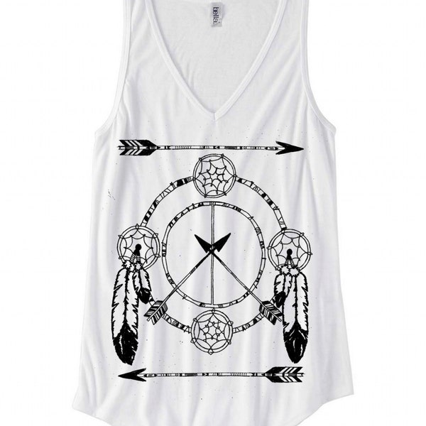 Womens FreeBird Dream Catcher Arrow BOHO Bohemian Peace Sign Print Bella Flowy Tank Top S M L XL