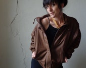 90s brown leather bomber jacket/ map lining/ oversized/ boyfriend style/ sm