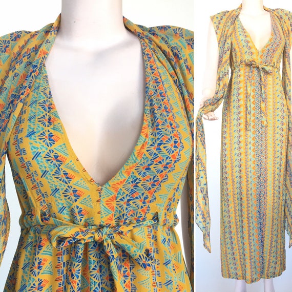 Stephen Burrows Silk Maxi Dress novelty print scar
