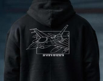 Felpa con cappuccio con grafica a linee di aerei da combattimento / Coordinate aeronautiche, design minimalista di aeromobili