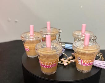 Dunkin Inspired Iced Coffee Cup Keychain with Tassel, Cute Coffee Lover Gift for Her, Handmade Drink Bag Charm, Miniature Coffee Accessory