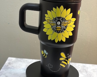 20oz Bee Sunflower or Purple Teacher Tumbler | Stainless Steel Cup with Handle | Teacher Gift | Sunflower Tumbler | Cute Coffee Cup