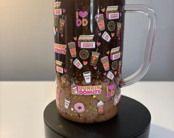 16 oz Dunkin Inspired Lava Glitter Tumbler with Straw, Pink & Orange Acrylic Coffee Cup, Iced Coffee Travel Cup, Coffee Lover Gift