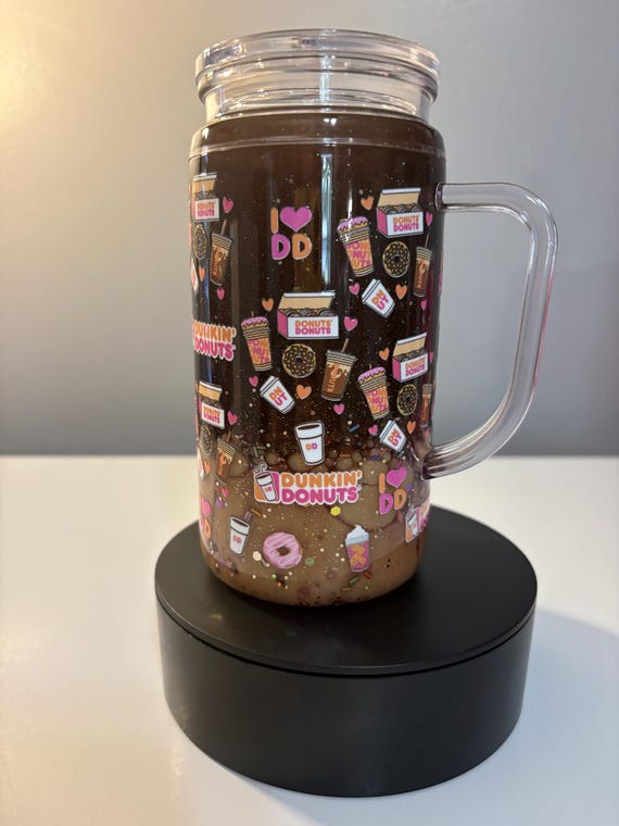 16 oz Dunkin Inspired Lava Glitter Tumbler with Straw, Pink & Orange Acrylic Coffee Cup, Iced Coffee Travel Cup, Coffee Lover Gift