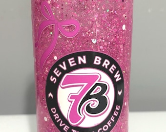 7Brew Inspired Glitter Tumbler with Handle 20 oz, Pink Purple Blue Snow Globe Cup with Straw, Travel Cup for Cold Drinks, Gift for Her