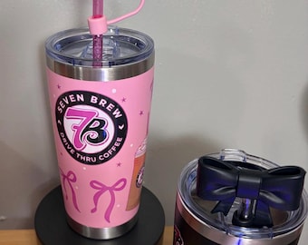 7Brew Inspired 20oz Stainless Steel Tumbler, Insulated Travel Mug for Hot and Cold Drinks, Cute Pink or Black Coffee Cup Gift