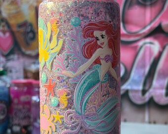 16oz Ariel Glitter Tumbler | Little Mermaid Inspired Cup | Purple & Blue Dry Glitter Tumbler | Disney Princess Drink Cup | Handmade Gift