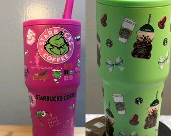 20oz Starbucks Pink Grinch or Green Chocolate Bear Tumbler | Stainless Steel Travel Cup with Handle | Cute Coffee Tumbler | Holiday Gift