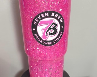 40 oz 7Brew Inspired Slow Flow Glitter Tumbler with Handle and Straw, Great Travel Cup for Iced Drinks,Perfect Gift, Sparkle Tumbler