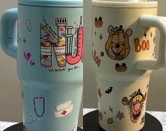 20oz Winnie the Pooh or Nurse Tumbler | Stainless Steel Travel Cup with Handle | Nurse Gift | Pooh Bear Cup | Cute Coffee Tumbler