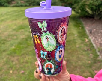 16 Oz Purple Pink Lava Disney Princess Inspired  Tumbler | Sparkle Snow Globe Cup | Princess Cup | Pink Purple  Tumbler | Gift for Disney Fa
