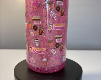 16 oz Dunkin Donuts Inspired Pink and Orange Glitter Tumbler with Straw, Cute Aesthetic Iced Coffee Cup, 16oz Custom Travel Mug Gift for Her