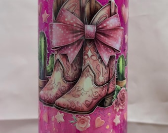 20oz Pink Cowgirl Lava Tumbler | Pink Glitter Western Cup | Cowgirl Boots Tumbler | Pink Western Drink Cup | Handmade Cowgirl Gift
