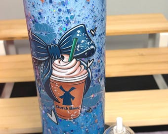 Preorder only 20 oz Dutch Bro Inspired Blue Lave Snow Globe Tumbler, combo Stainless Steel Cup, Sparkle Travel Tumbler, Coffee Lover Gift