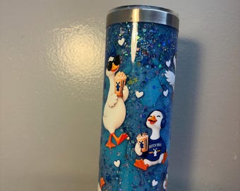 Op Dutch Bro geïnspireerde Blue Goose sneeuwbol drinkbeker | Grappige Goose koffiebeker | Gans met zonnebril beker | Glitter Lava drinkbeker
