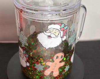 Christmas Clear Lava Mug 17oz | Santa Glitter Acrylic Mug | Christmas Coffee Cup | Holiday Drinkware | Santa Claus Gift | Festive Mug