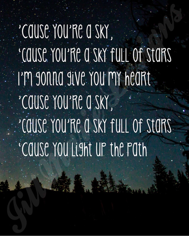 Sky Full of Stars by Coldplay Song Lyric Digital Printable Etsy